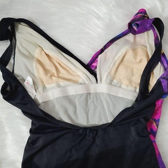 Vintage True Authentic 90s Vibrant Floral Monokini Swimsuit USA Made Size 14 - Picture 13 of 16